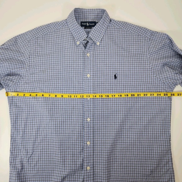 Polo Ralph Lauren Yarmouth Mens 16.5 32/33 Button Shirt Long Sleeve Blue Check - Picture 7 of 9